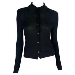 1998 Gucci by Tom Ford Top de punto elástico semitransparente negro con botones