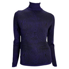 1996 Gianni Versace Purple Psychedelic Op Art Knit Roll-Neck Sweater Top