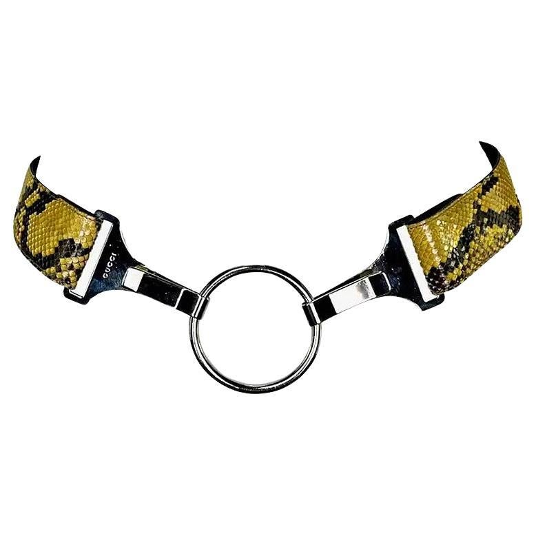 S/S 1996 Gucci by Tom Ford Runway Yellow Snakeskin Silver Ring Logo Belt 75/30 For Sale