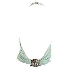 S/S 2005 Versace by Donatella Medusa Medallion Backless Halter Top Blue Blouse