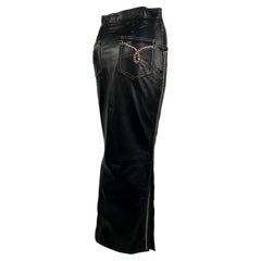 F/W 1992 Gianni Versace Runway 'Miss S&M' Black Leather Rhinestone Maxi Skirt