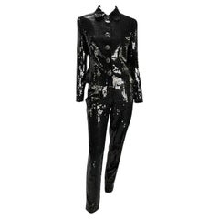 F/W 1995 Gianni Versace Couture Black Sequin Medusa Button Pant Suit