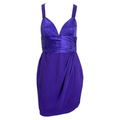 F/W 1990 Gianni Versace Runway Ruched Purple Satin Trim Wrap Mini Dress