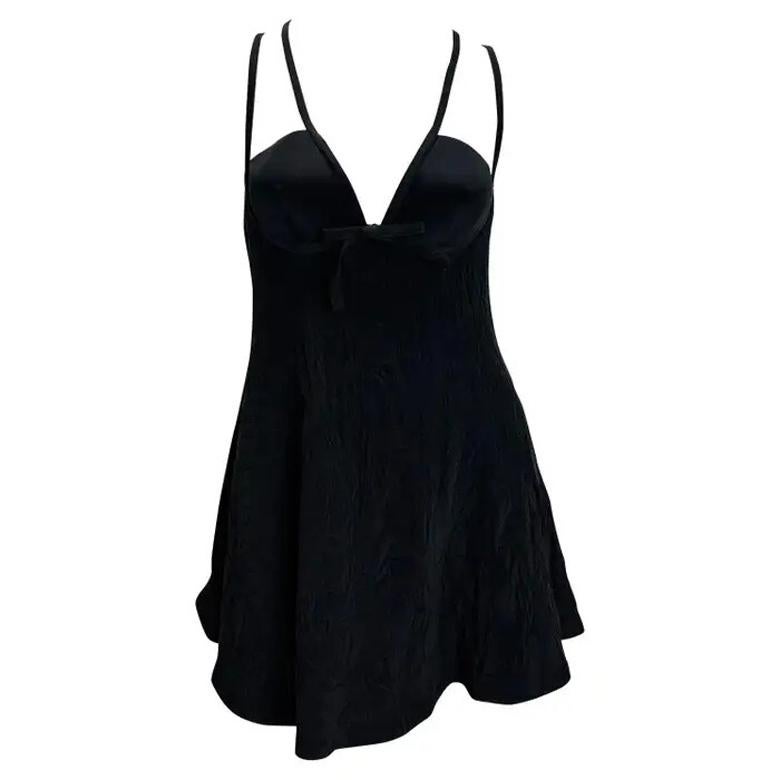 S/S 1994 Gianni Versace Black Wrinkled Punk Flare Mini Baby Doll Dress