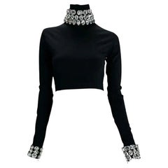 F/W 1991 Dolce & Gabbana Crystal Rhinestone Accented Black Cropped Turtleneck