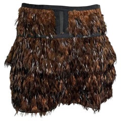 S/S 2003 Gucci by Tom Ford Runway Brown Feather Flare Sheer Silk Skirt