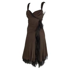 F/W 2004 Donna Karan Runway Brown Slinky Mesh High Slit Bodycon Dress