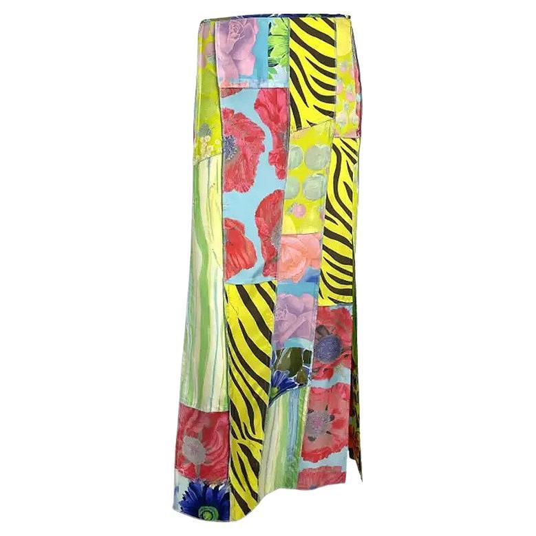 S/S 1996 Gucci by Tom Ford Multicolor Patchwork Silk Maxi Runway Slit Skirt 40IT For Sale