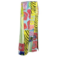 S/S 1996 Gucci by Tom Ford Multicolor Patchwork Silk Maxi Runway Slit Skirt 40IT
