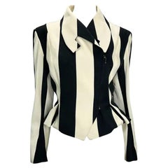 F/W 1990 John Galliano Runway Black White Striped Zip Bustle Jacket