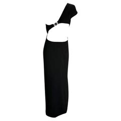 1998 Gianni Versace by Donatella Black Medusa Medallion Asymmetric Cutout Gown