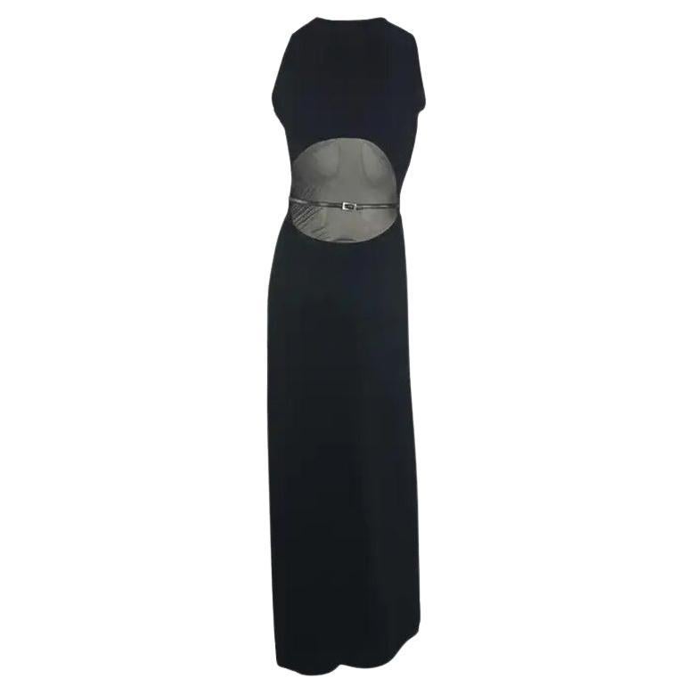 Herbst/Winter 2001 – Paco Rabanne Laufsteg-Kleid mit Schnallen und transparenten Einsätzen, schwarzes, figurbetontes Y2K-Kleid, FR36