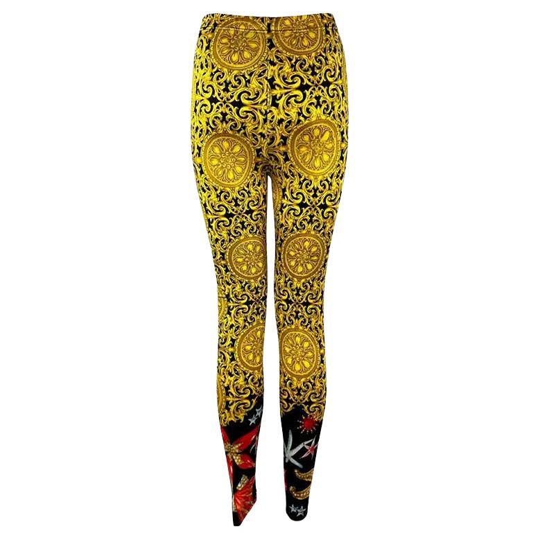 Pre-owned Versace S/s 1992 Gianni Baroque Ocean Motif Tights 38it/4us In Brown