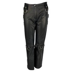 S/S 2000 Dolce & Gabbana Aaliyah Runway Black Leather Zipper Ring Moto Pants