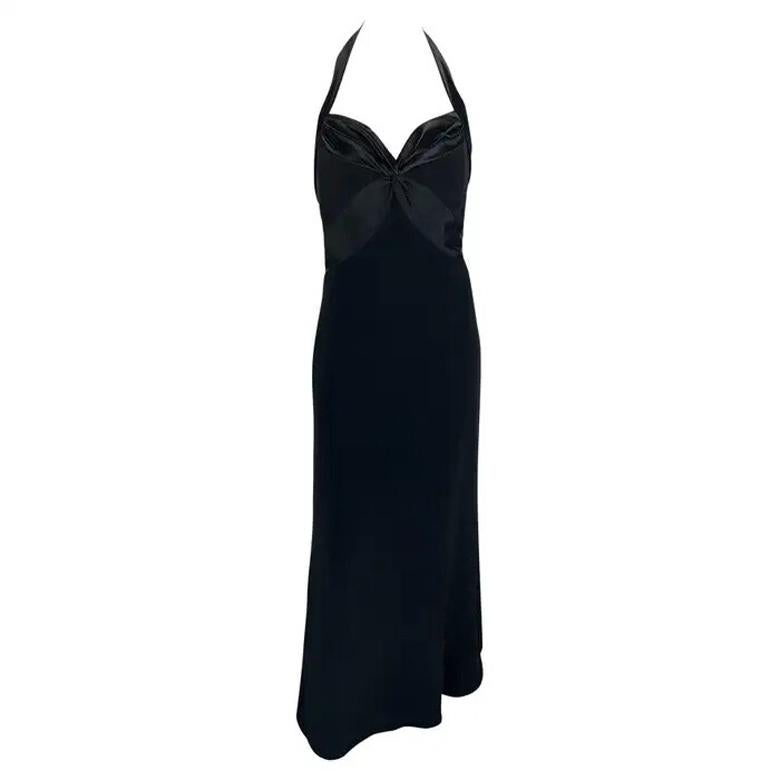S/S 1997 Bob Mackie Runway Black Halterneck Satin Panel Backless Gown