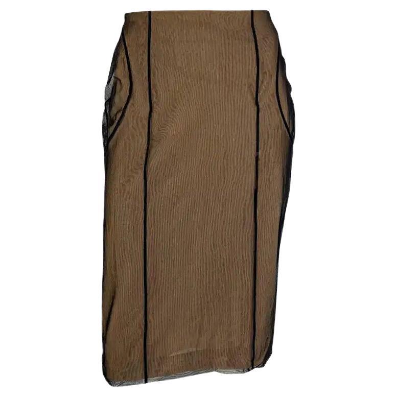 S/S 2001 Gucci by Tom Ford Beige Mesh Tulle Overlay Bodycon Skirt 44IT