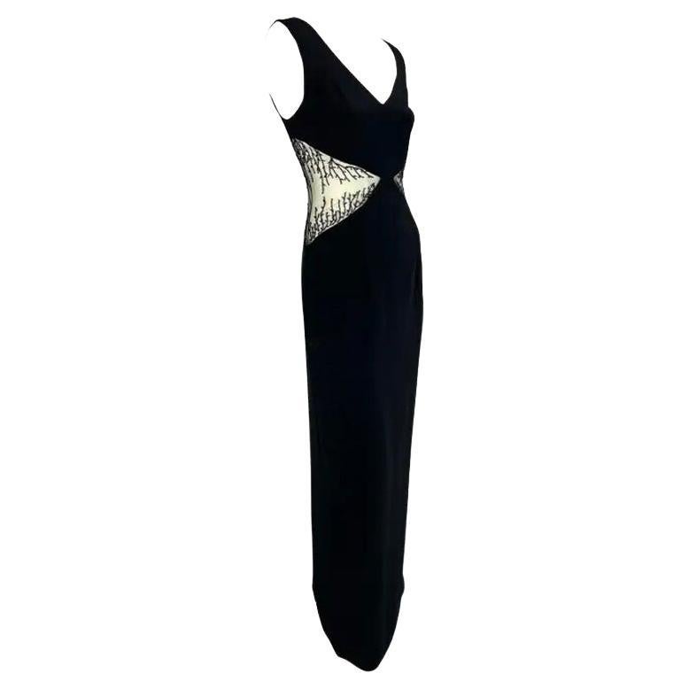 1990er Bob Mackie Schwarzes ausgeschnittenes Perlenkleid