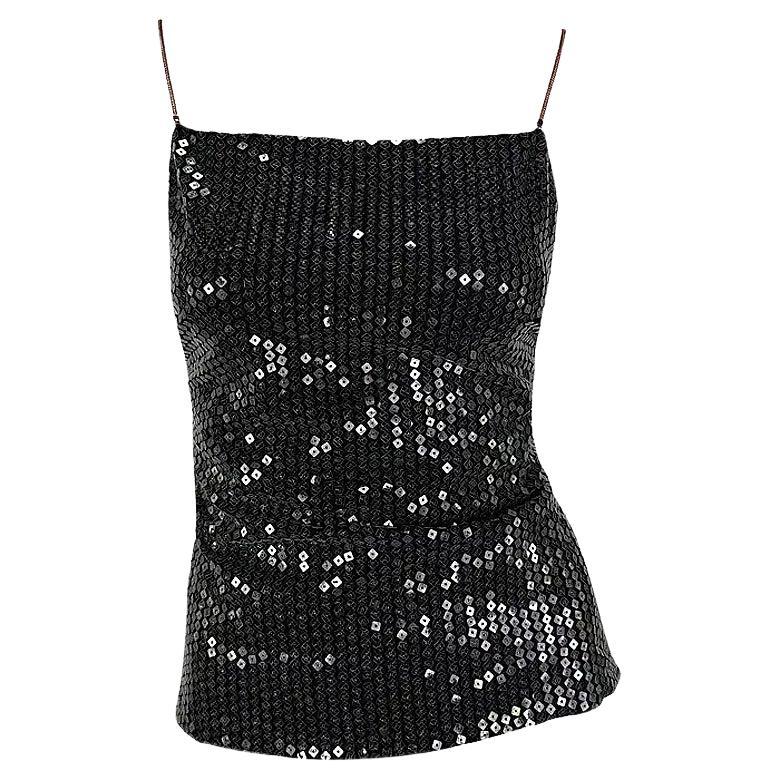 NWT 1999 Gianni Versace Black Sequin Backless Tank Top IT44 For Sale