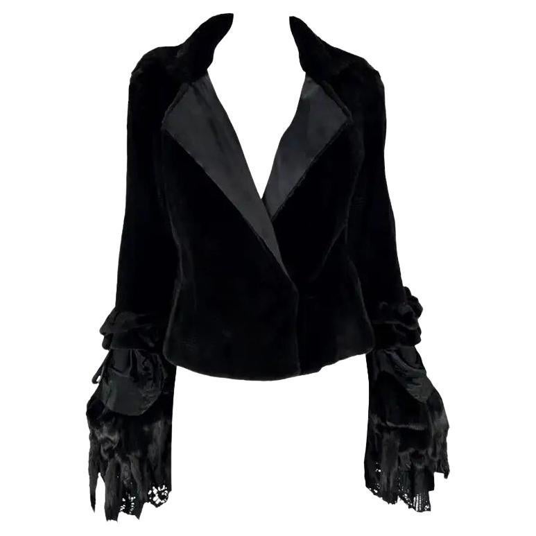 F/W 2002 Yves Saint Laurent by Tom Ford Black Shaved Mink Bell Cuff Coat 40FR
