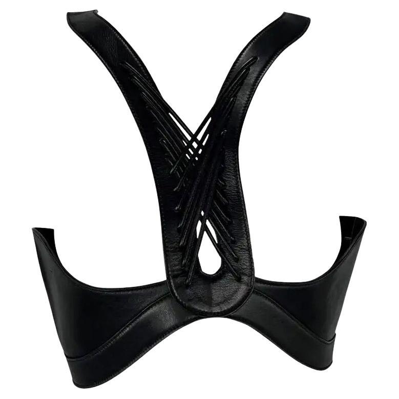 2000s Alexander McQueen Black Leather Woven Leather Corset Top