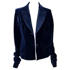F/W 2002 Yves Saint Laurent by Tom Ford Blue Velvet Runway Blazer FR42