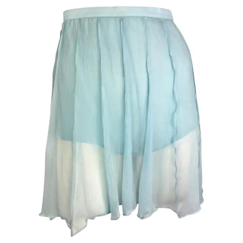 1990s Thierry Mugler Light Blue Sheer Pleated Silk Skirt Short Combo 42FR