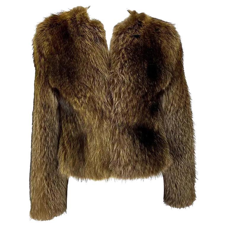 2000s Dolce & Gabbana Raccoon Eel Cropped Brown Fur Coat Jacket 40IT For Sale