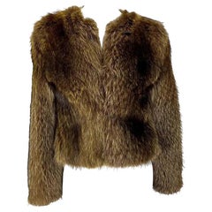 2000s Dolce & Gabbana Raccoon Eel Cropped Brown Fur Coat Jacket 40IT