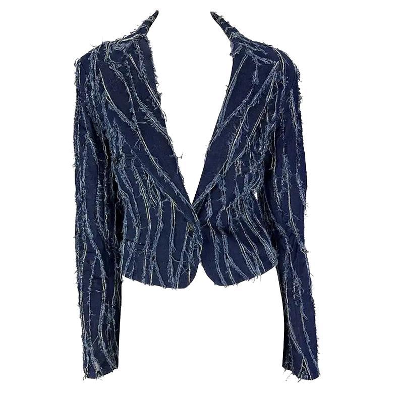 F/W 2001 Christian Dior by John Galliano Distressed Denim Panel Jacket US10