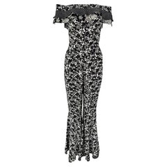 S/S 1993 Gianni Versace Black White Floral Flared Bell-Bottom Catsuit