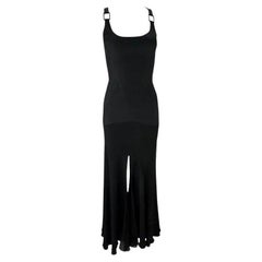 F/W 2003 Versace by Donatella Black Buckle Flare Slit Maxi Dress