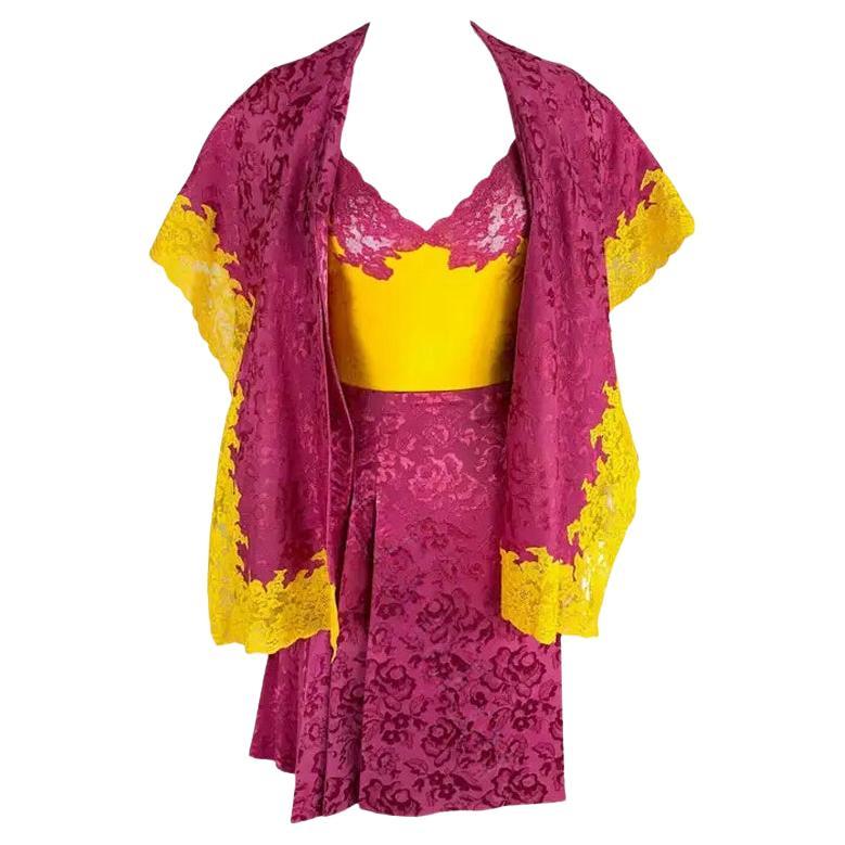 F/W 1998 Christian Dior by John Galliano Pink Yellow Lace 3-Piece