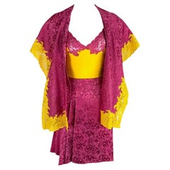 F/W 1998 Christian Dior by John Galliano Pink Yellow Lace 3-Piece Skirt Suit