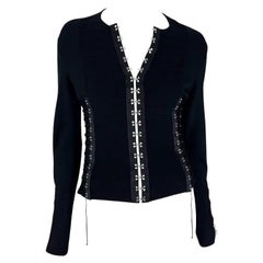 S/S 2003 John Galliano Black Black Knit Hook Lace Up Sweater Top M