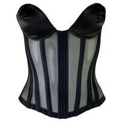 Late 1990s Thierry Mugler Lace-Up Sheer Black Satin Mr. Pearl Corset