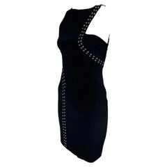 Primavera/Estate 2003 Gianni Versace by Donatella: abito aderente nero con cut-out e occhielli Medusa, taglia 40IT