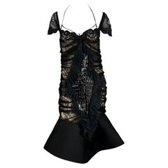 F/W 2004 Gianfranco Ferré Sculptural Croc Black Lace Runway Dress 46FR