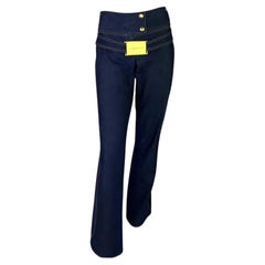 NWT S/S 2001 Dolce & Gabbana Runway Logo Gold Buckle Denim Blue Jeans
