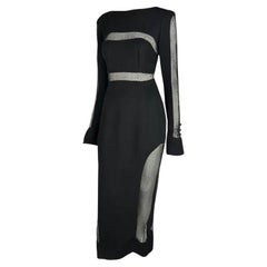 F/W 1993 Karl Lagerfeld Runway Black Mesh Sheer Cut Out Gown 42FR