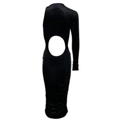 F/W 2004 Versace by Donatella Runway Black Velvet Single Shoulder Cut Out Dress