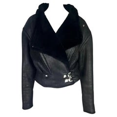 F/W 1989 Thierry Mugler 'Hiver Buick' Black Shearling Oversized Leather Jacket