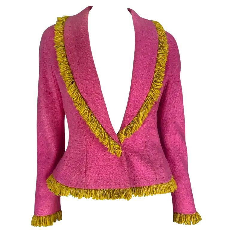 F/W 1998 Christian Dior by John Galliano Pink Wool Blazer Yellow Fringe