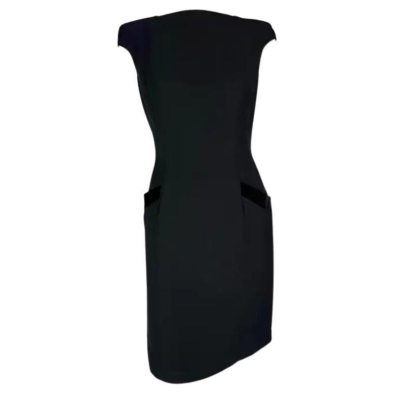 F/W 1998 Thierry Mugler Runway Black Velvet Bateau Neckline Mini Dress 40FR