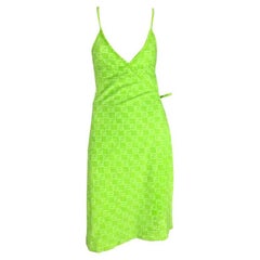 NWT 1990s Fendi by Karl Lagerfeld Neon Green Terry Cloth FF Logo Wrap Dress