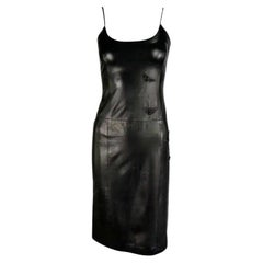 1999 Gianni Versace by Donatella Black Leather Butterfly Beaded Mini Dress 38IT