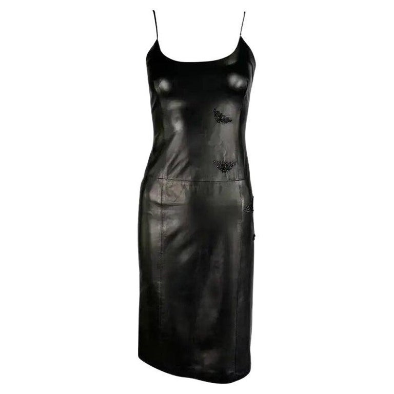 donatella versace leather dress 1999 Gianni by Black Butterfly Beaded Mini 38IT For Sale at 1stDibs Chocolate formal dress