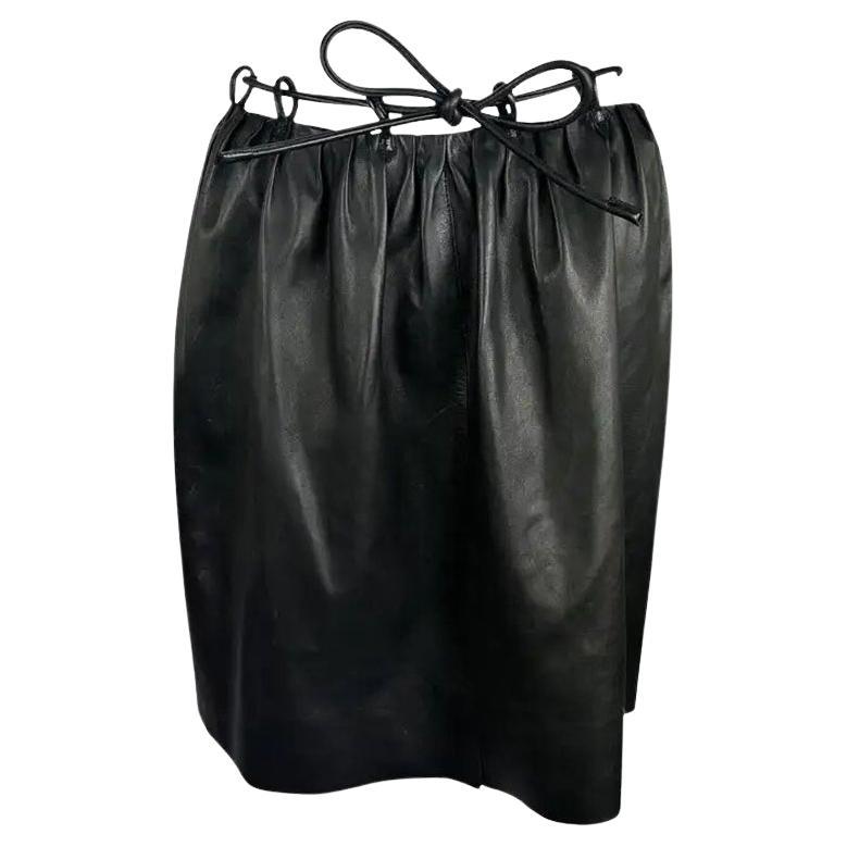 F/W 1999 Gucci by Tom Ford Runway Black Leather Cord Belted Skirt