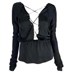 F/W 2002 Gucci by Tom Ford Runway Backless Black Silk Lace Up Top