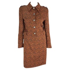 F/W 1996 Gianni Versace Brown Rust Abstract Wiggle Print Medusa Belt Skirt Suit