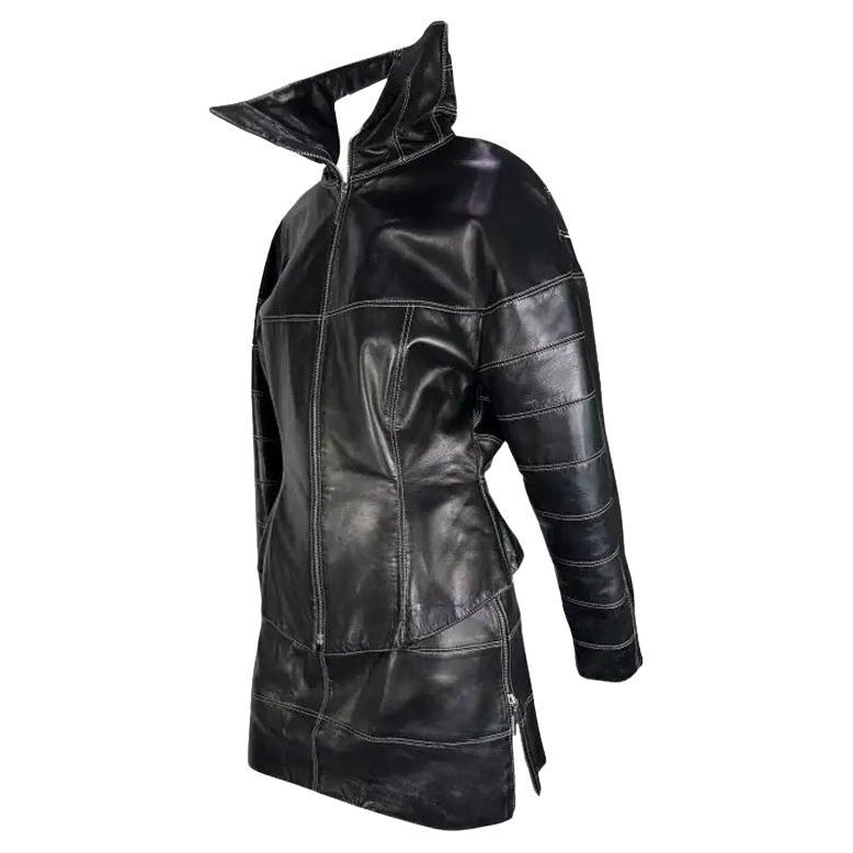 F/W 1991 Claude Montana Runway Leather Moto Jacket Skirt Set